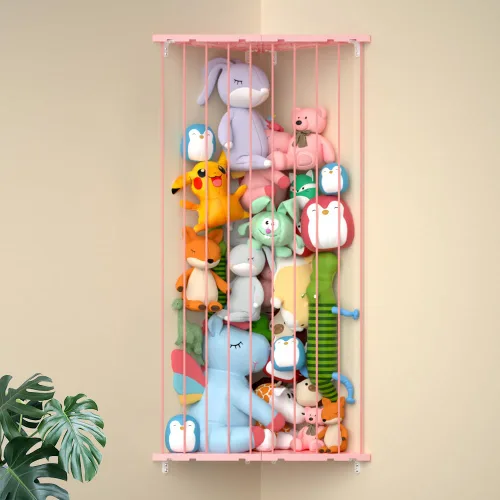 Vista 22 de Organizador de juguetes de almacenamiento de animales de peluche (patentado) – Soporte grande de esquina para animales de peluche de longitud Beige