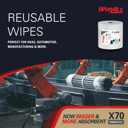 Vista 7 de WypAll PowerClean X70 - Toallitas de servicio mediano (41600), Jumbo, toallas de larga duración, color blanco