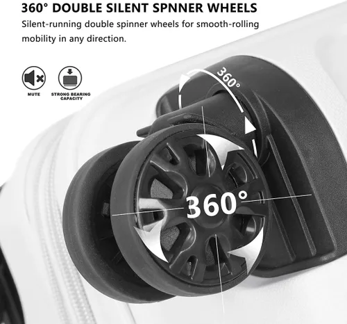 Vista 7 de GinzaTravel Maleta giratoria rígida, equipaje de mano, resistente al desgaste y a los arañazos con ruedas, Blanco, 3-piece Set