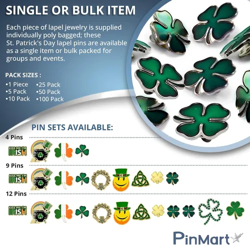 Vista 5 de PinMart Pin de solapa para el día de San Patricio, joyería para mujeres y hombres, pin de celebración de la cultura irlandesa, peltre fundido