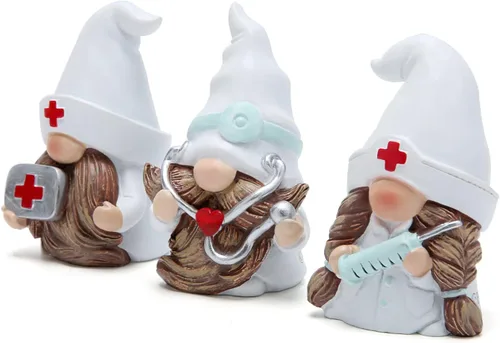 Vista 2 de Hodao 3 piezas de figuras de gnomos de Doctor Home Decoración Doctor Gnomos Adornos Escandinavos Tomte Elfo Decoración Regalos de Verano Gnomos