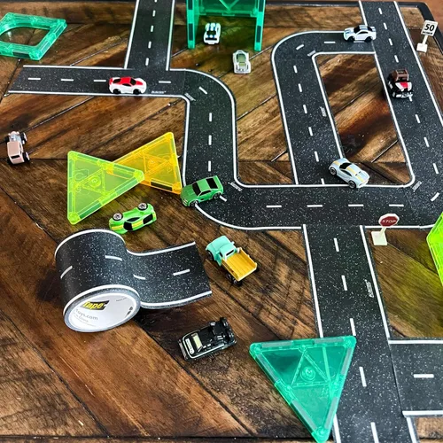 Vista 9 de Paytape 60 pies x 2 pulgadas, rollo de cinta de pista de juguete para niños, paquete de carretera negra para principiantes, incluye 2 pulgadas
