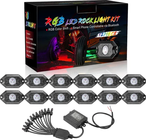 Vista 8 de Kits de luces LED RGB con control Bluetooth, impermeables, multicolor, luces LED de neón subterráneo, luces para camión, SUV, ATV, UTV, barco