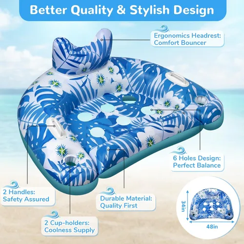 Vista 5 de Flotadores de piscina, 3 paquetes de flotadores inflables para piscina, sillas flotantes de piscina con portavasos y asas de servicio, sillas