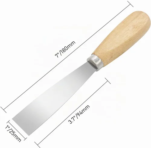 Vista 2 de Cuchillo de masilla, 2 raspadores de metal de 1 pulgada, cuchillos de mango de madera para paneles de yeso, calcomanías, papel de pared, parches