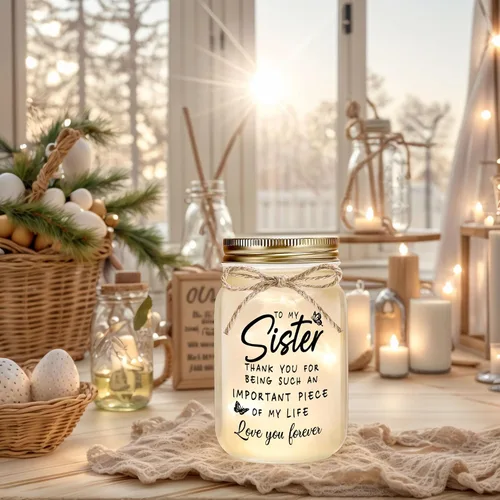 Vista 6 de Regalos para hermanas de parte de la hermana, tarro decorativo con brillo cálido, regalos únicos para hermana, regalo de cumpleaños, Navidad, día