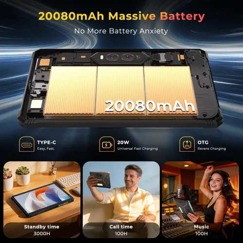 Vista 5 de HOTWAV R9 Plus Tablet Resistente 11 Pulgadas Android 14, Tablet Impermeable 20080mAh, 2K 24GB+512GB/2TB TF Tablets de Trabajo, 64MP+16MP Octa-Core