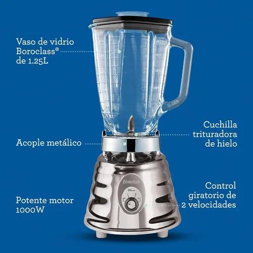 Vista 8 de Oster Mezclador de colmena retro cromado de 500 vatios 2 velocidades con tarro de vidrio de 5 tazas