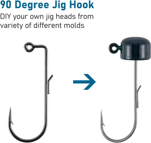 Vista 4 de Dr.Fish Paquete de 30 ganchos de plantilla de 90 grados con soporte de alambre, curva redonda #1-#4/0 para Ned Rig, Swimbait, Bass Fishing Jig Mold