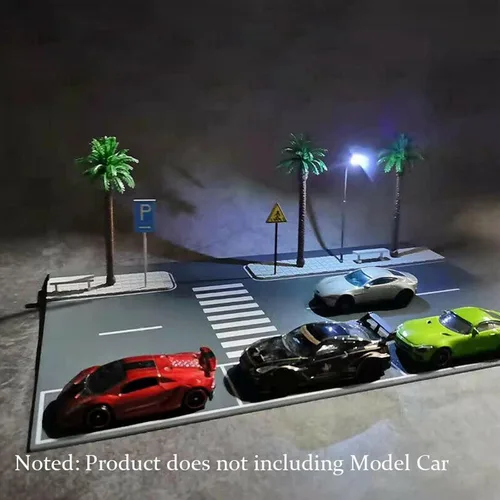 Vista 5 de Diorama 1/64 Coche Garaje Modelo LED Iluminación Estacionamiento Coche Ciudad Carretera Escena Modelo Juguete