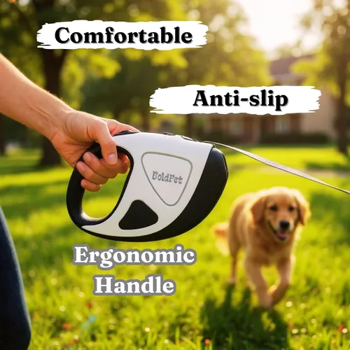 Vista 2 de BoldPet® Correa retráctil para perro con linterna LED, correa larga sin enredos de 10 pies, agarre antideslizante, correa retráctil para perros