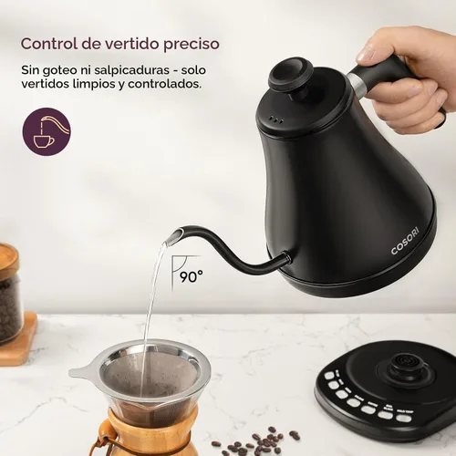 Vista 3 de COSORI Hervidor eléctrico de cuello de cisne con 5 ajustes preestablecidos de control de temperatura, hervidor para vertido sobre café y té