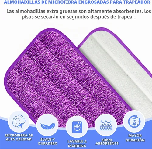 Vista 4 de Almohadillas de repuesto reutilizables para mopa Swiffer PowerMop, 15.3 x 5.1 pulgadas, paquete de 5