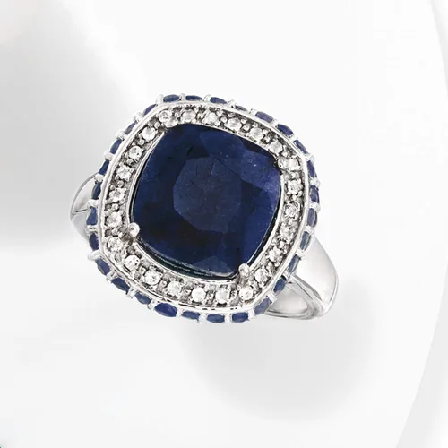 Vista 5 de Ross-Simons 5.70 ct. t.w. Sapphire and .10 ct. t.w. White Topaz Ring in Sterling Silver