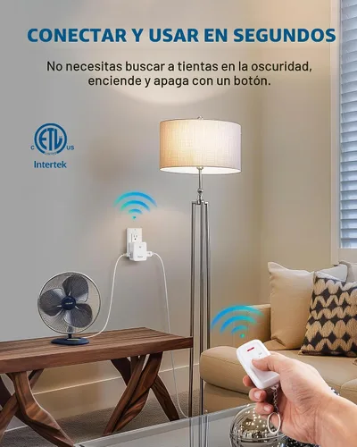 Vista 3 de DEWENWILS Toma de control remoto para interiores, interruptor de luz remoto inalámbrico con 2 salidas laterales, interruptor de salida remoto sin