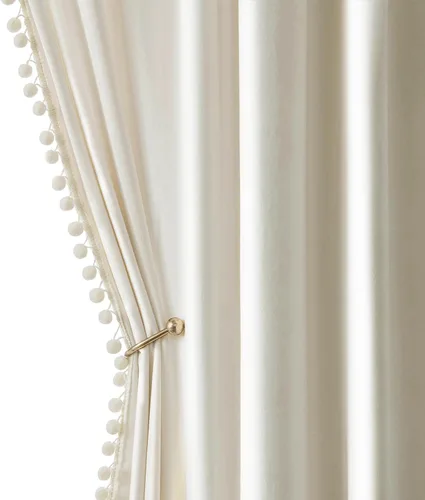 Vista 10 de MIULEE - Cortinas de terciopelo con pompones amarillo mostaza para habitación/sala de estar, cortinas opacas para otoño, aislantes térmicos, de 84