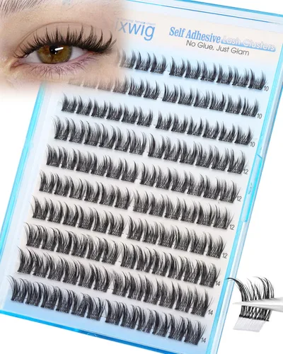 Vista 10 de Racimos Cortos de Pestañas Autoadhesivas 8-12MM Naturales, Pestañas Autoadhesivas Pre-Pegadas, Racimos de Pestañas Suaves Sin Necesidad