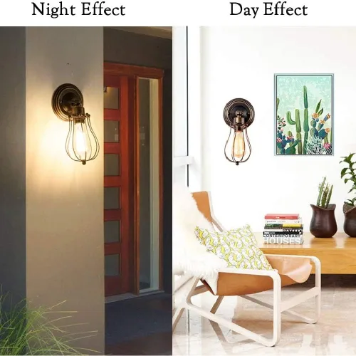 Vista 4 de Luces de pared estilo rústico americano, estilo vintage, enchufe ajustable, iluminación industrial, apliques de jaula de metal de alambre rústico
