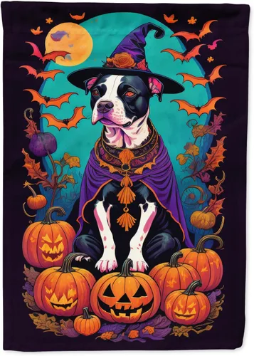 Vista 41 de Caroline's Treasures DAC1466GF - Bandera decorativa para jardín de Halloween de Affenpinscher Witchy para jardín, decoración para patio exterior