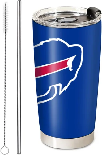 Vista 4 de Taza de fútbol aislada para café, vaso de viaje de acero inoxidable de 20oz con aislamiento al vacío, tapa y popote, tazas de café para bebidas