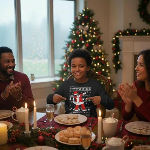 Vista 5 de Tstars Dabbing Santa Kids Christmas Sweatshirt Boy Youth Ugly Holiday Dab / Negro