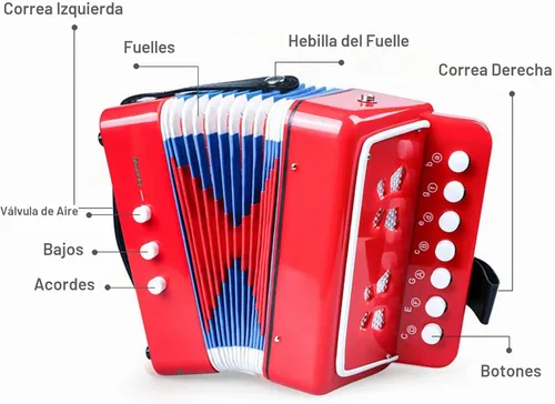 Vista 3 de Tosnail Acordeón pequeño, botones de 10 teclas de control de instrumentos musicales para principiantes de aprendizaje, rojo