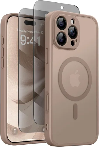 Vista 33 de GolbinBox - Funda magnética para iPhone 13 Pro Max, compatible con MagSafe, protección de cámara, protector de privacidad, funda translúcida mate, a
