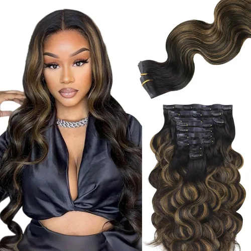 Vista 55 de Lashey Extensiones de cabello humano con clip, sin costuras, #1, color negro azabache, extensiones de cabello humano real, extensiones de cabello