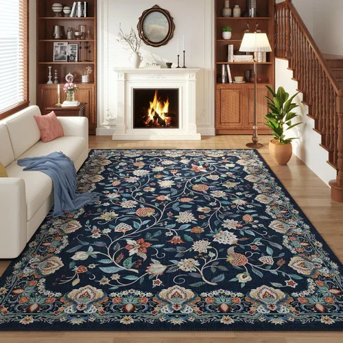 Vista 33 de Rugcomf Alfombra vintage de cachemira de 2 pies 7 x 8 pies, lavable a máquina, antideslizante, alfombra floral de pelo bajo para cocina, lavandería