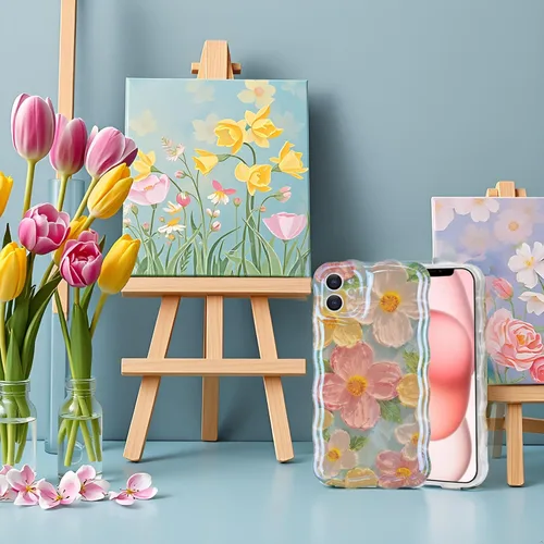 Vista 4 de IDweel Funda para iPhone 11, Lujosa Pintura al Óleo Retro Colorida con Patrón de Flores Brillantes Impresas, Lindo Borde Ondulado Rizado, Exquisita