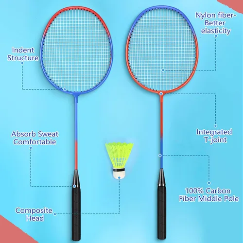Vista 2 de Juego de 20 raquetas de bádminton con 24 volantes y 6 bolsas de transporte, raquetas de bádminton resistentes y ligeras para adultos principiantes