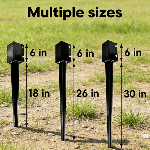 Vista 5 de Paquete de 4 postes de valla de 24 pulgadas con recubrimiento en polvo negro de metal con recubrimiento en polvo, 24 x 4 x 4 pulgadas de diámetro