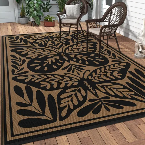 Vista 51 de GENIMO - Alfombra para exteriores de 6 x 9 pies, para patio, espacios amplios, reversible, de pajillas de plástico, alfombra impermeable para Azul