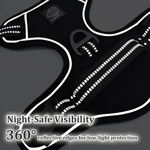 Vista 3 de Arnés de chaleco para perros - Acolchado ajustable reflectante con diseño fácil de poner y accesorio de correa (S, negro)