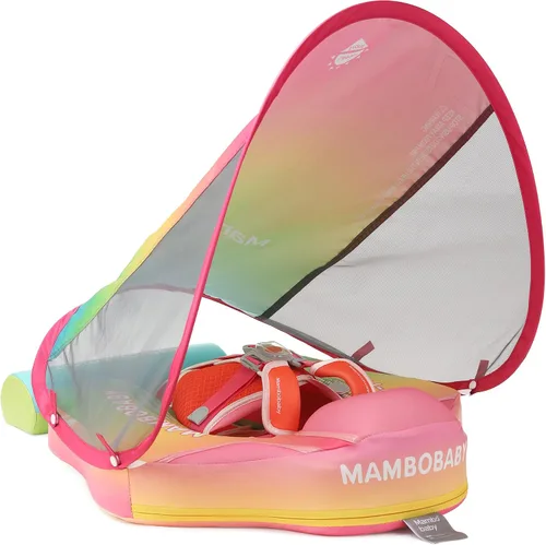 Vista 13 de Mambobaby Float with Canopy, UPF 50+ Baby Swim Float Verde degradado Deluxe
