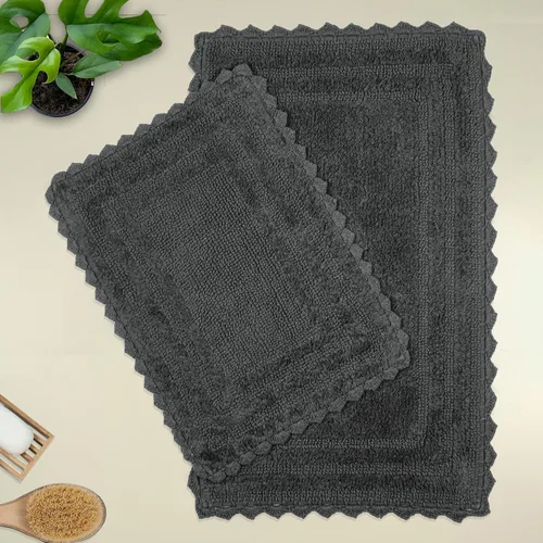 Vista 37 de TreeWool - Alfombras de baño con borde de ganchillo reversible en algodón de felpa (paquete de 2)