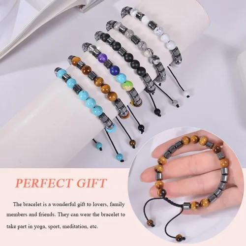 Vista 6 de Brazalete GelConnie de piedras de lava, 7 chakras, 0.32 pulgadas, piedra natural, para curación, alivio del estrés, yoga, ansiedad, aromaterapia