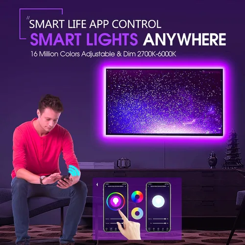 Vista 2 de GIDEALED Tira de luz LED WiFi USB RGBWW de 9.8 pies, compatible con Alexa Google Assistant, compatible con control de voz y control de aplicación