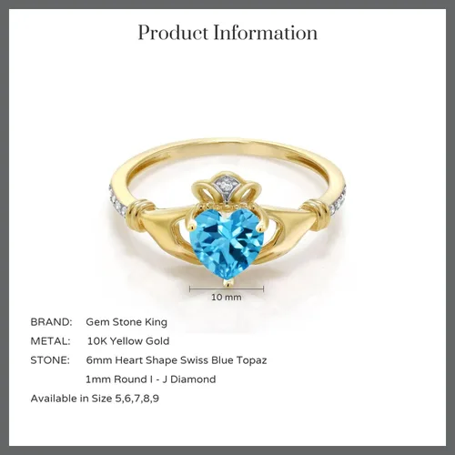 Vista 40 de Gem Stone King Anillo de compromiso claddagh celta irlandés de oro amarillo de 10 quilates con piedra preciosa en forma de corazón de 0.236 in