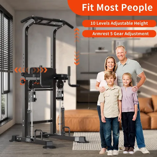 Vista 4 de SogesHome Power Tower Pull Up Bar and Dip Station, Multi-Function Free Standing Pull Ups, Adjustable Height Dip Bar Strength Training Workout