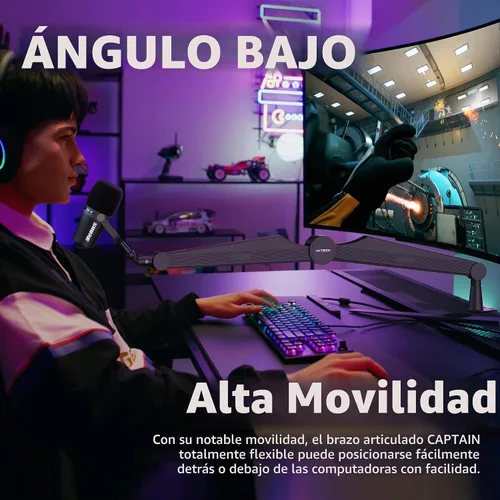 Vista 3 de IXTECH Brazo de micrófono con brazo para micrófono Blue Yeti Shure Sm7b Hyperx QuadCast Rode At2020 y soporte de micrófono Fifine para juegos 1 Negro