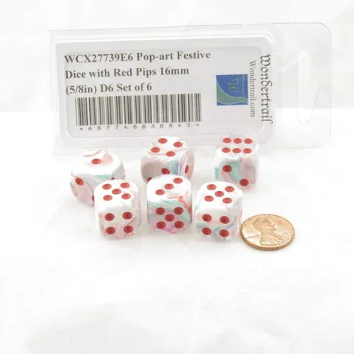 Vista 2 de Pop-Art - Juego de 6 dados festivos con puntas rojas de 0.630 in (5/8 pulgadas) Wondertrail