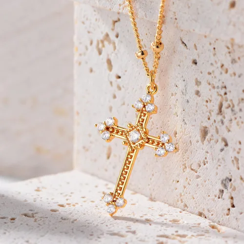 Vista 72 de Fettero - Collar con dije de cruz de fe, chapado en oro de 14 K, cadena fina, minimalista, simple, pequeña, para oración, regalo de joyería religiosa