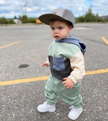 Vista 3 de Ropa de otoño e invierno para bebés, niños y niñas, sudadera con capucha con bloques de color, sudadera con capucha y pantalones elásticos