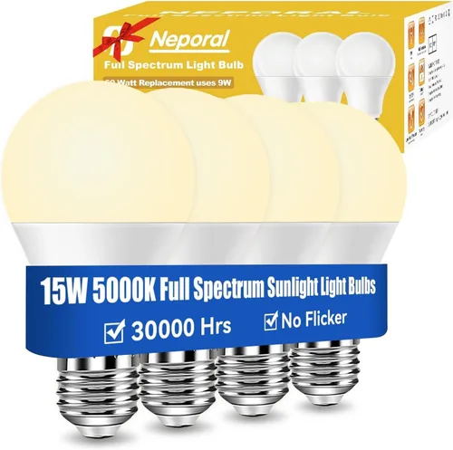 Vista 13 de Neporal - Foco de luz de espectro completo de 15 W, focos de luz solar natural sin UV de 2700 K, foco LED de 15 W equivalente a 100 W, CRI 90+, sin