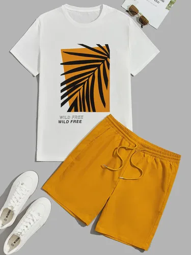 Vista 2 de GORGLITTER Men's Two Piece Tracksuits Outfits Hawaiian Graphic Shirt and Shorts Set Light