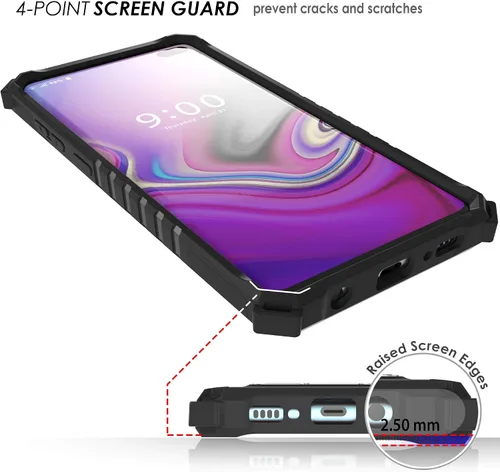 Vista 5 de Serie Trishield compatible con funda S10+, cubierta resistente de grado militar + [soporte de metal] + [funda de clip para cinturón] - Bandera