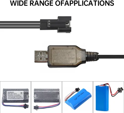 Vista 6 de 2 cables de carga USB de 7.4 V 800 mA con conector de enchufe SM-3P para excavadora RC, camión, tanque, vehículo de ingeniería Huina 1575 RC, auto