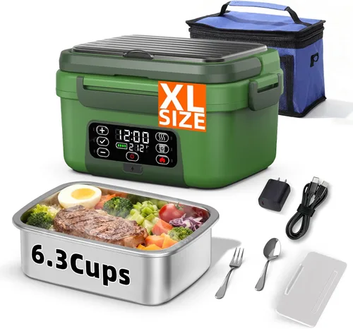 Vista 15 de Lonchera eléctrica inalámbrica XL de 6.3 tazas para adultos, 20000 mAh recargable alimentada por batería inteligente para hombres y mujeres