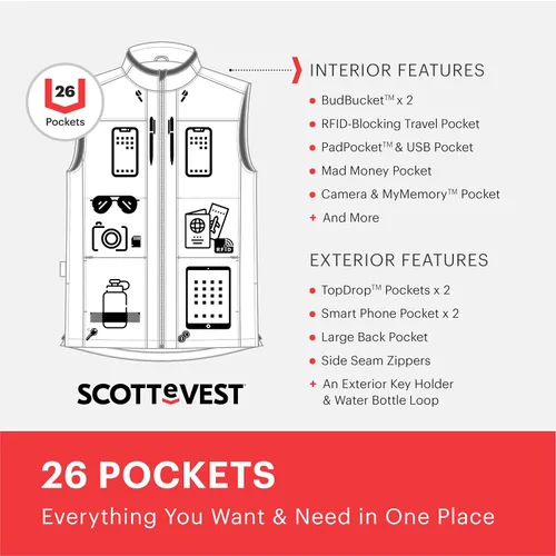 Vista 5 de SCOTTeVEST El mejor chaleco de viaje para hombre, 26 bolsillos ocultos, repelente al agua para viajes y más